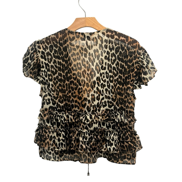 Ganni Blouse Womens Size 32 EU or XXS US Leopard Print Tie Front Short Sleeve - Picture 10 of 10